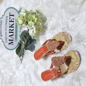Orange Liz Claiborne 8.5 sandles with cork look heel